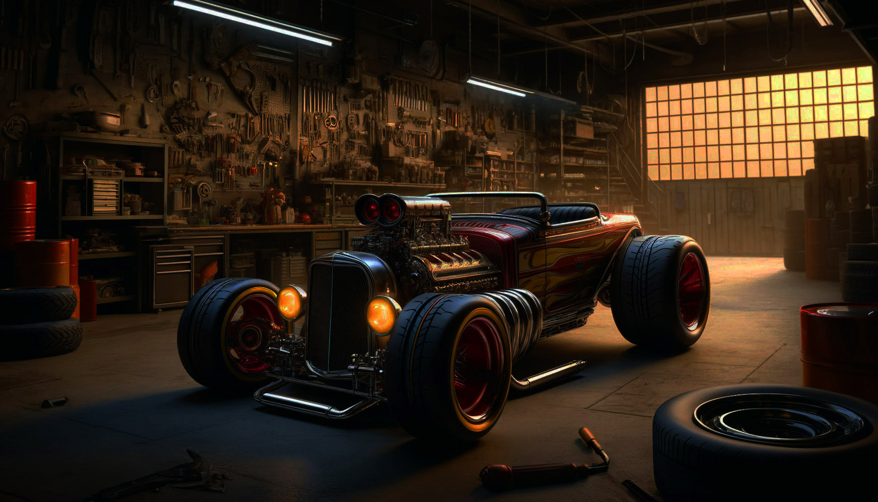 Display Hot Wheels NFTs - Hot Rod in Garage Background